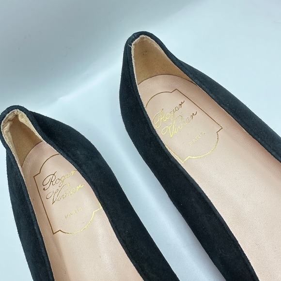 Roger Vivier Black Suede Lolita Pearl Embellished Bow Ballet Flats Sz 39 - Picture 3 of 13